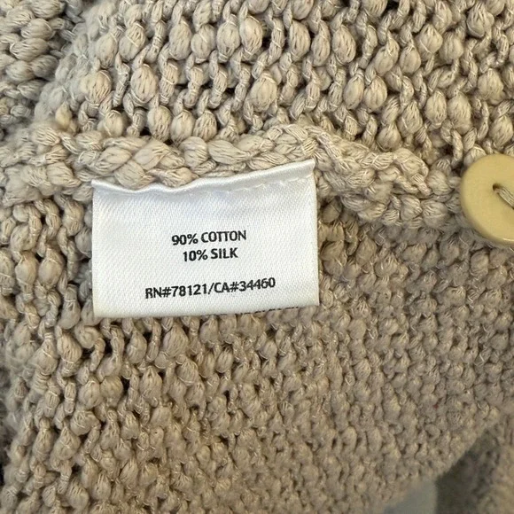 Eileen Fisher Boucle Silk Cotton Cardigan S Beige Knit Button Front Boho Beachy - Picture 7 of 10